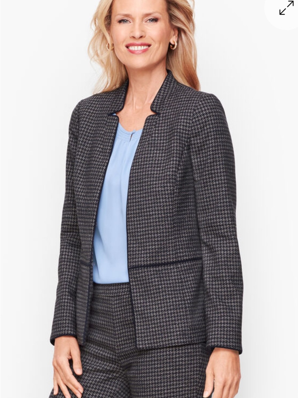 Women's Grey/Navy Houndstooth Collarless Jacket